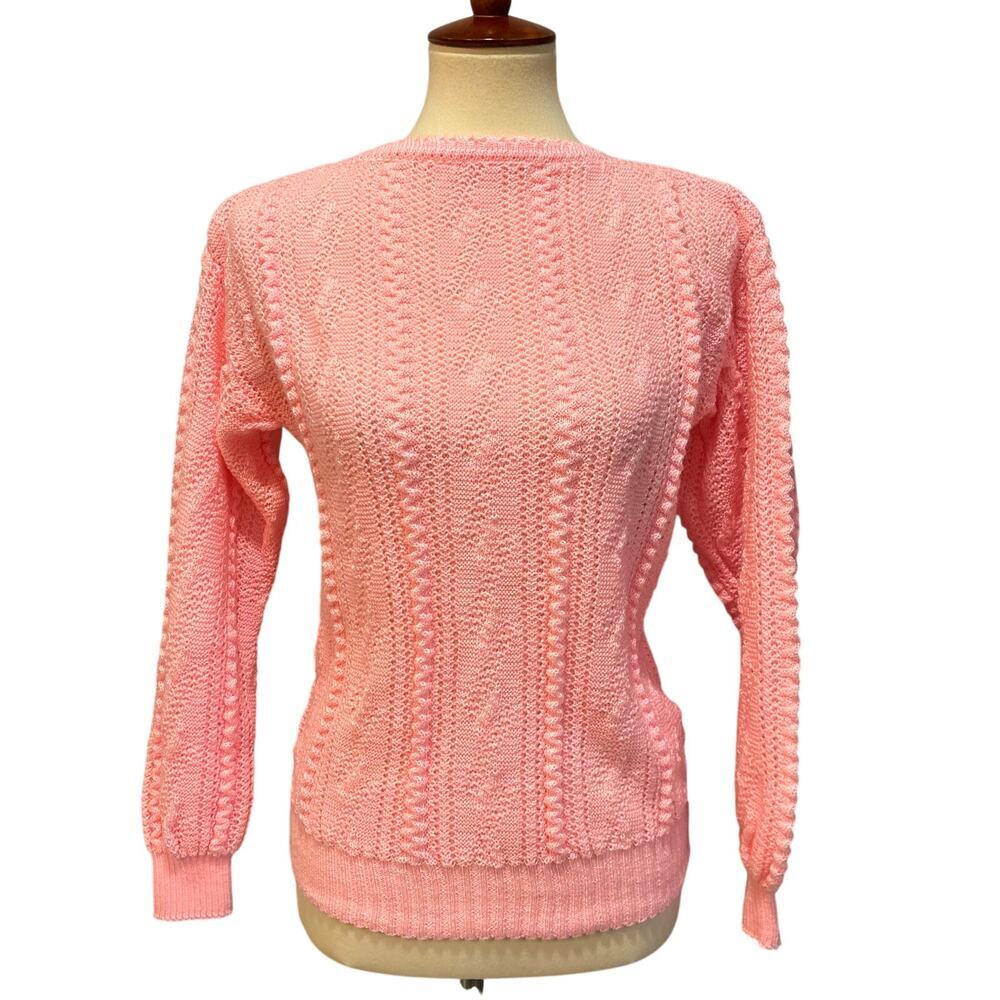 VTG Pink Textured Knit Sweater Style Cable Knit Soft Cozy Keren, Size Small